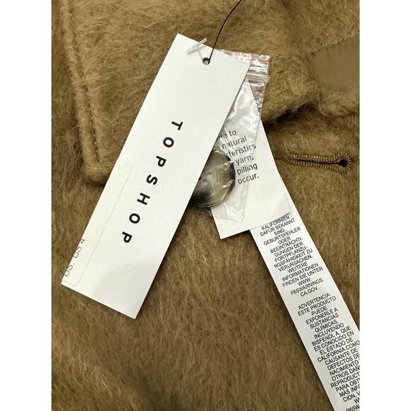 Topshop Shirt Jacket Belted Collared Long Sleeves Wool Blend Camel Tan W 4 NWT - Picture 8 of 10